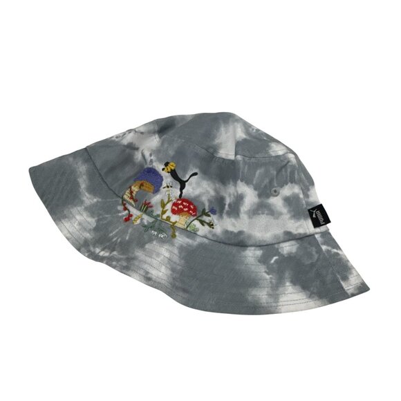 Puma Tie Dye Bucket Hat Gray Embroidered Shrooms Bees Garden Unisex One Size - Picture 8 of 8